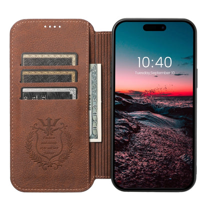 For iPhone 13 Suteni J06 Retro Matte Litchi Texture Leather Magnetic Magsafe Phone Case(Brown) by Suteni