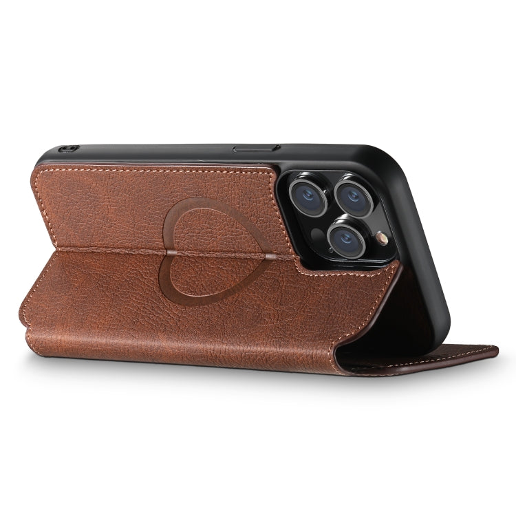 For iPhone 14 Pro Max Suteni J06 Retro Matte Litchi Texture Leather Magnetic Magsafe Phone Case(Brown) by Suteni