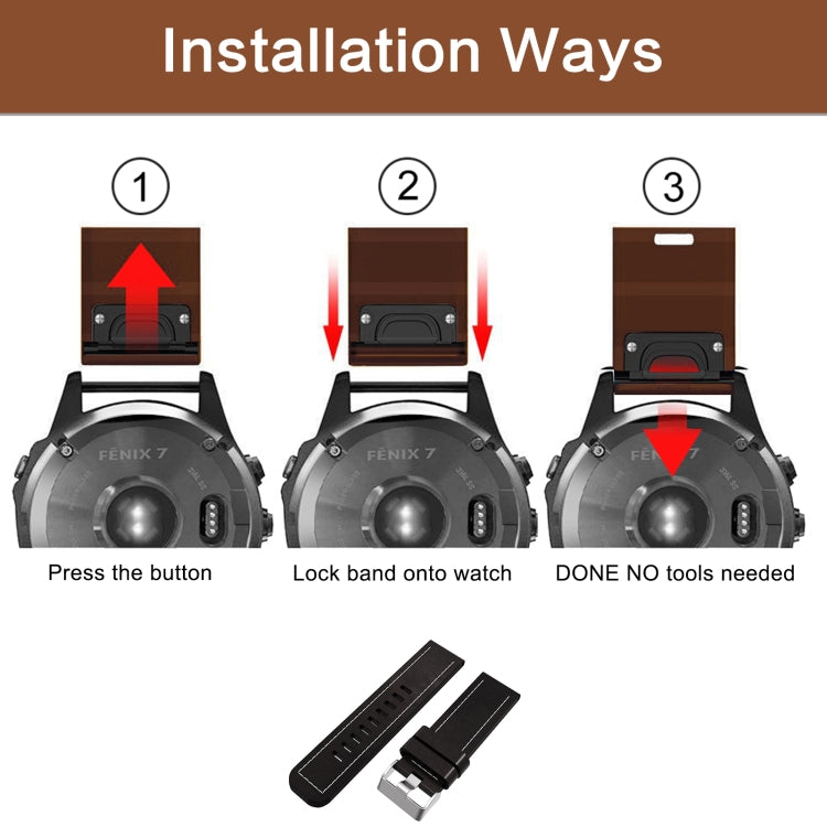 For Garmin Fenix 6X 26mm Sewing Leather Steel Buckle Watch Band(Black) by bashfashion