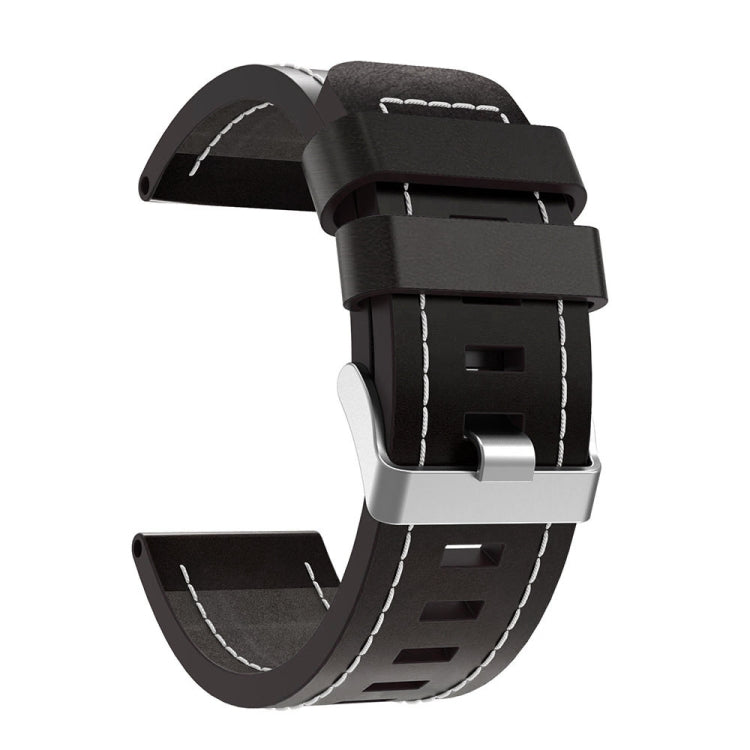 For Garmin Descent MK 2 26mm Sewing Leather Steel Buckle Watch Band(Black) by bashfashion