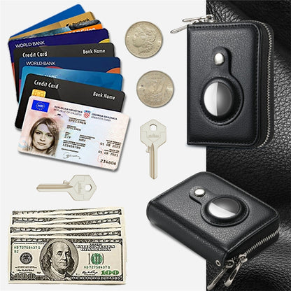 For AirTag Zipper Wallet Protective Cover Case(Black) by bashfashion