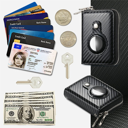 For AirTag Zipper Wallet Protective Cover Case(Matte Black) by bashfashion
