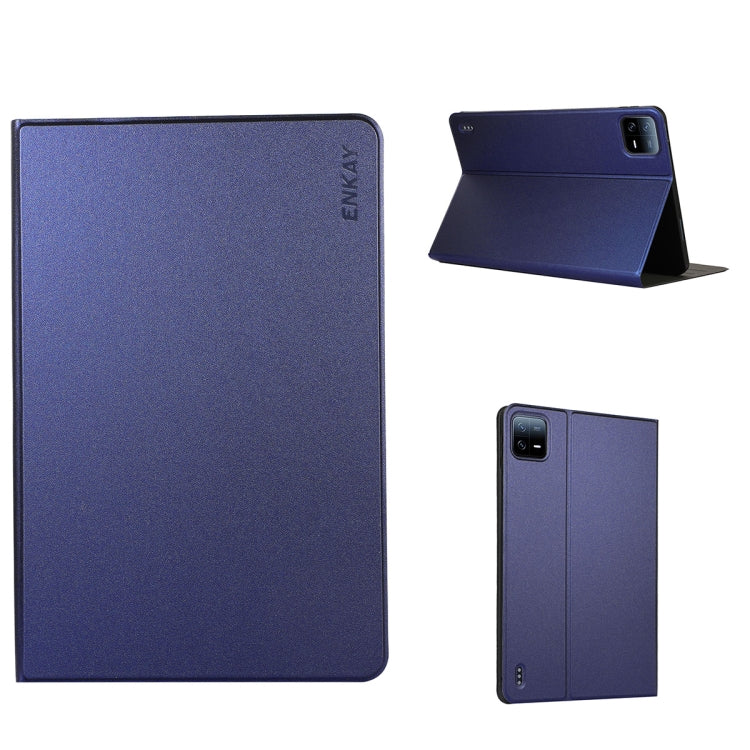 For Xiaomi Pad 6 / Pad 6 Pro ENKAY Leather Stand Smart Tablet Case(Dark Blue) by ENKAY