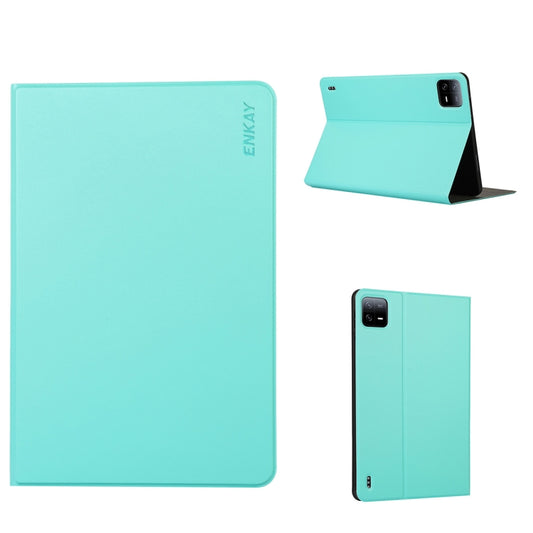 For Xiaomi Pad 6 / Pad 6 Pro ENKAY Leather Stand Smart Tablet Case(Cyan) by ENKAY