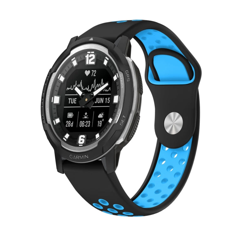 For Garmin Instinct Crossover 22mm Sports Breathable Silicone Watch Band(Black+Blue) by bashfashion
