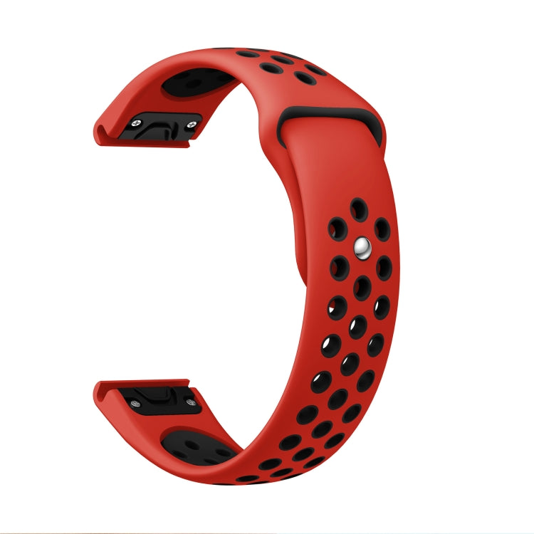 For Garmin Fenix 6 Pro GPS 22mm Sports Breathable Silicone Watch Band(Red+Black) by bashfashion