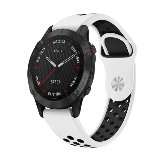 For Garmin Fenix 6 Sapphire GPS 22mm Sports Breathable Silicone Watch Band(White+Black) by bashfashion