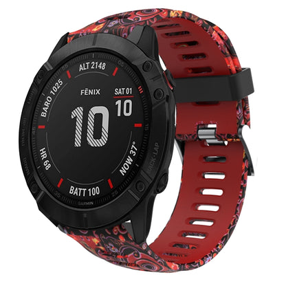 For Garmin Fenix 6X Sapphire 26mm Camouflage Printed Silicone Watch Band(Red+Jellyfish Camouflage) by bashfashion