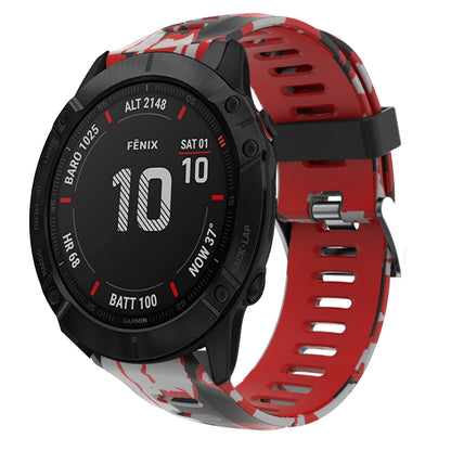 For Garmin Fenix 6X Sapphire 26mm Camouflage Printed Silicone Watch Band(Red+Army Camouflage) by bashfashion