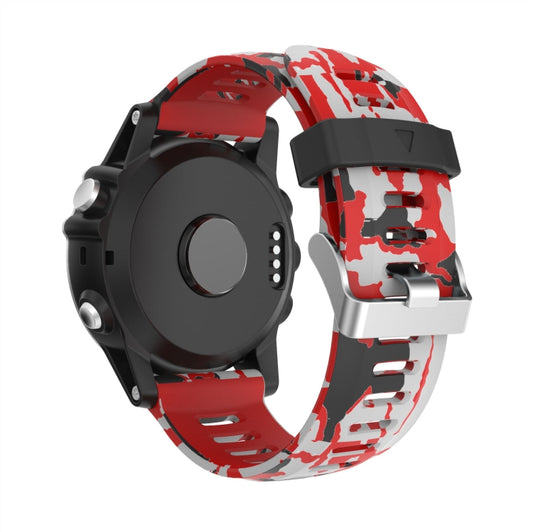 For Garmin Fenix 6X Sapphire 26mm Camouflage Printed Silicone Watch Band(Red+Army Camouflage) by bashfashion
