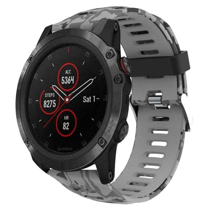 For Garmin Fenix 5X Plus 26mm Camouflage Printed Silicone Watch Band(Grey+Army Camouflage) by bashfashion