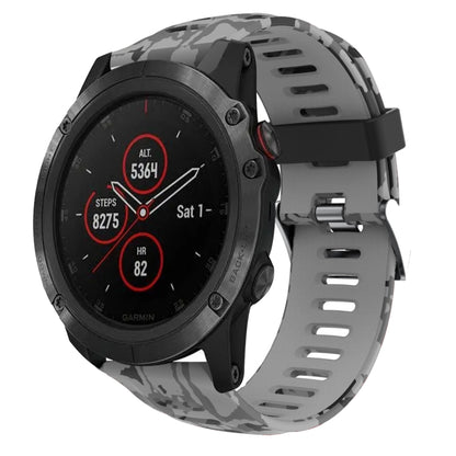 For Garmin Fenix 5X Plus 26mm Camouflage Printed Silicone Watch Band(Grey+Army Camouflage) by bashfashion
