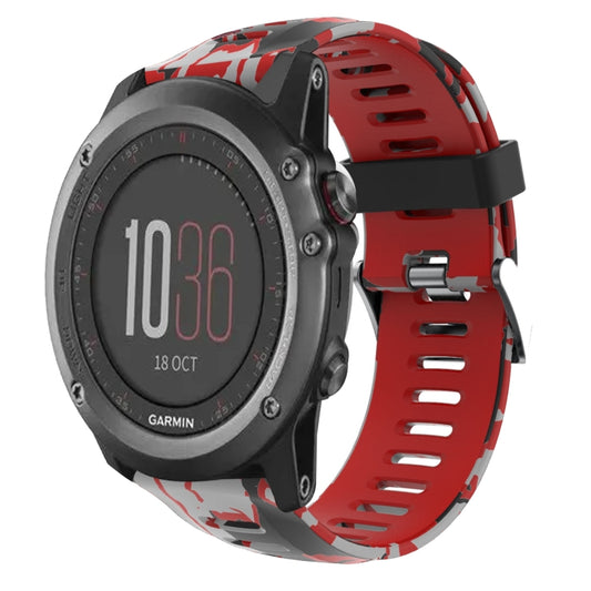 For Garmin Fenix 3 26mm Camouflage Printed Silicone Watch Band(Red+Army Camouflage) by bashfashion