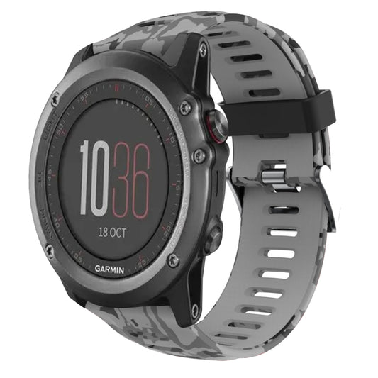 For Garmin Fenix 3 26mm Camouflage Printed Silicone Watch Band(Grey+Army Camouflage) by bashfashion