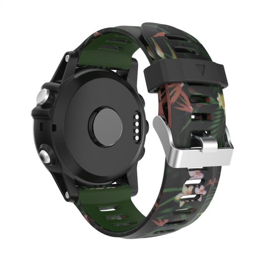 For Garmin Fenix 3 26mm Camouflage Printed Silicone Watch Band(Army Green+Bamboo Camouflage) by bashfashion