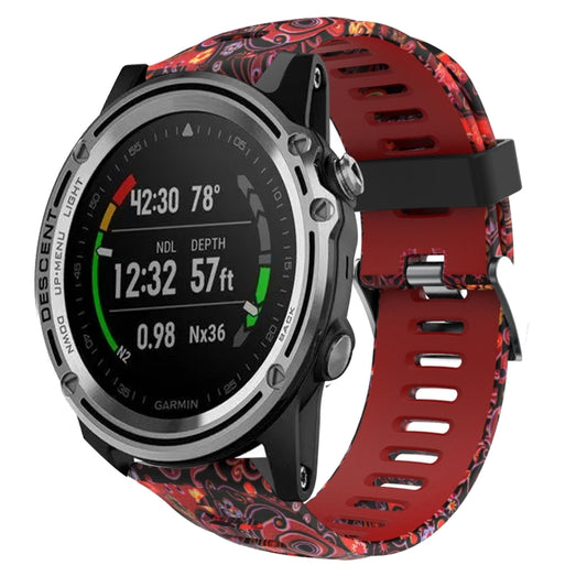 For Garmin Descent MK 1 26mm Camouflage Printed Silicone Watch Band(Red+Jellyfish Camouflage) by bashfashion