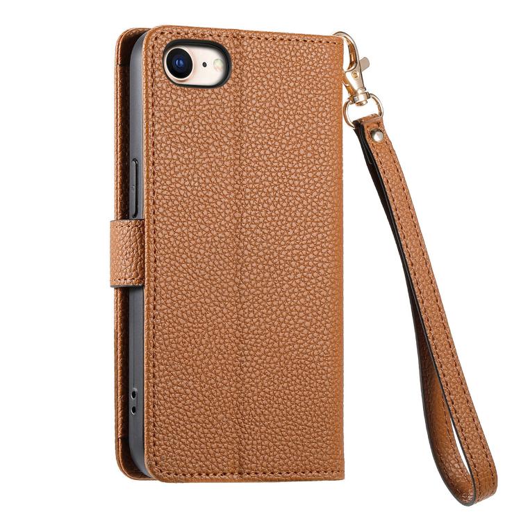 For iPhone 16e Love Zipper Lanyard Leather Phone Case(Brown) by bashfashion