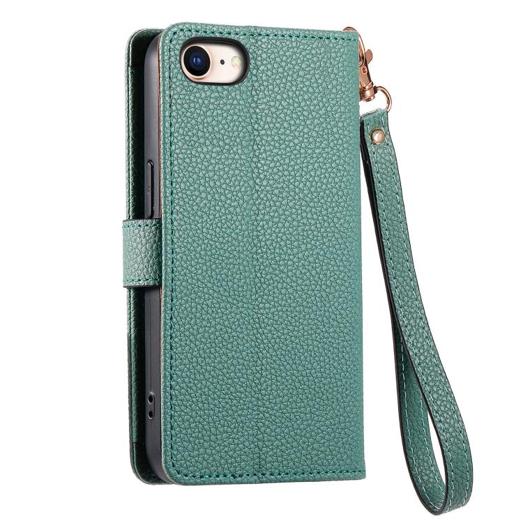 For iPhone 16e Love Zipper Lanyard Leather Phone Case(Green) by bashfashion