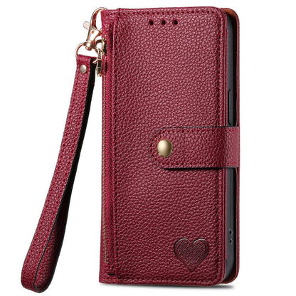 For iPhone 16e Love Zipper Lanyard Leather Phone Case(Red) by bashfashion