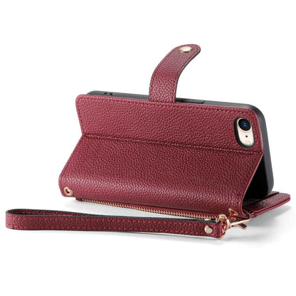 For iPhone 16e Love Zipper Lanyard Leather Phone Case(Red) by bashfashion