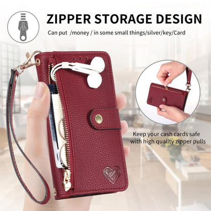 For iPhone 16e Love Zipper Lanyard Leather Phone Case(Red) by bashfashion