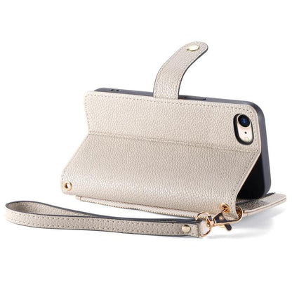 For iPhone 16e Love Zipper Lanyard Leather Phone Case(Gray) by bashfashion