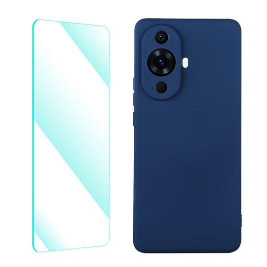 For Huawei Nova 11 ENKAY Liquid Silicone Phone Case with Tempered Glass Film(Dark Blue) by ENKAY