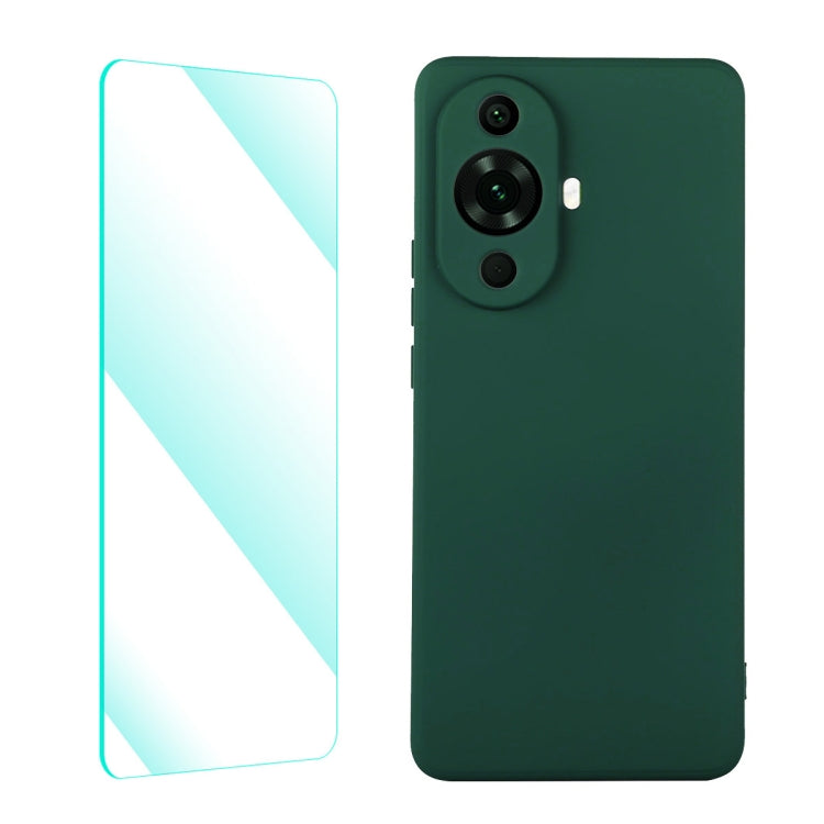 For Huawei Nova 11 ENKAY Liquid Silicone Phone Case with Tempered Glass Film(Dark Green) by ENKAY