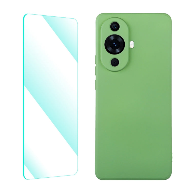 For Huawei Nova 11 ENKAY Liquid Silicone Phone Case with Tempered Glass Film(Light Green) by ENKAY