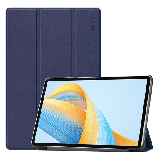 For Honor Pad V8 ENKAY Tri-fold Custer Texture Leather Smart Tablet Case(Dark Blue) by ENKAY