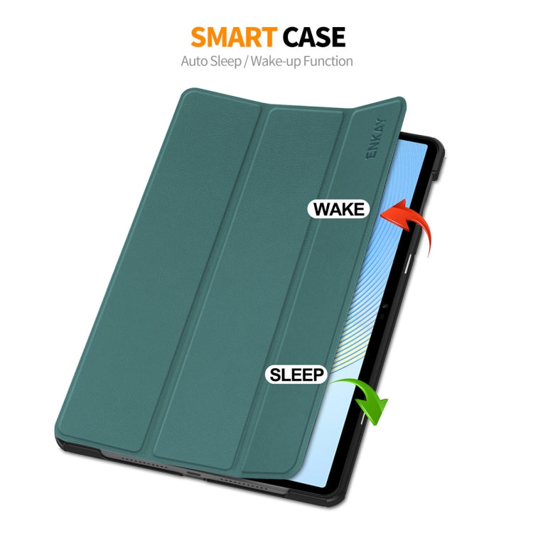 For Honor Pad X8 Pro / X9 11.5 ENKAY Tri-fold Custer Texture Leather Smart Tablet Case(Dark Green) by ENKAY