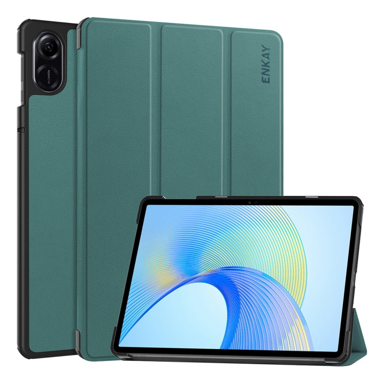 For Honor Pad X8 Pro / X9 11.5 ENKAY Tri-fold Custer Texture Leather Smart Tablet Case(Dark Green) by ENKAY