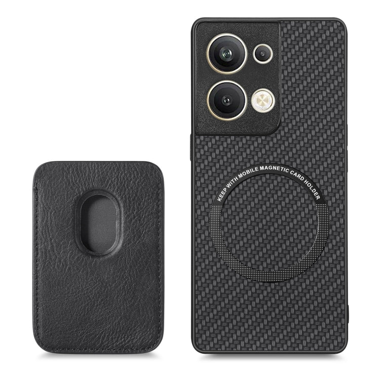 For OPPO Reno9 Pro+ Carbon Fiber Leather Card Magsafe Magnetic Phone Case(Black) by bashfashion