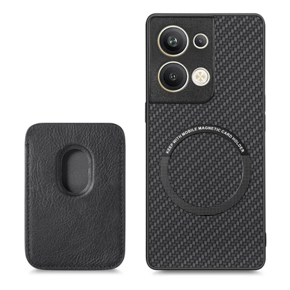 For OPPO Reno9 Pro+ Carbon Fiber Leather Card Magsafe Magnetic Phone Case(Black) by bashfashion