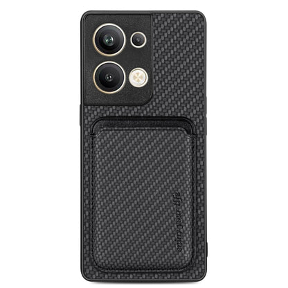 For OPPO Reno9 Pro+ Carbon Fiber Leather Card Magsafe Magnetic Phone Case(Black) by bashfashion