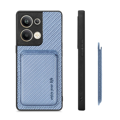 For OPPO Reno9 Pro+ Carbon Fiber Leather Card Magsafe Magnetic Phone Case(Blue) by bashfashion
