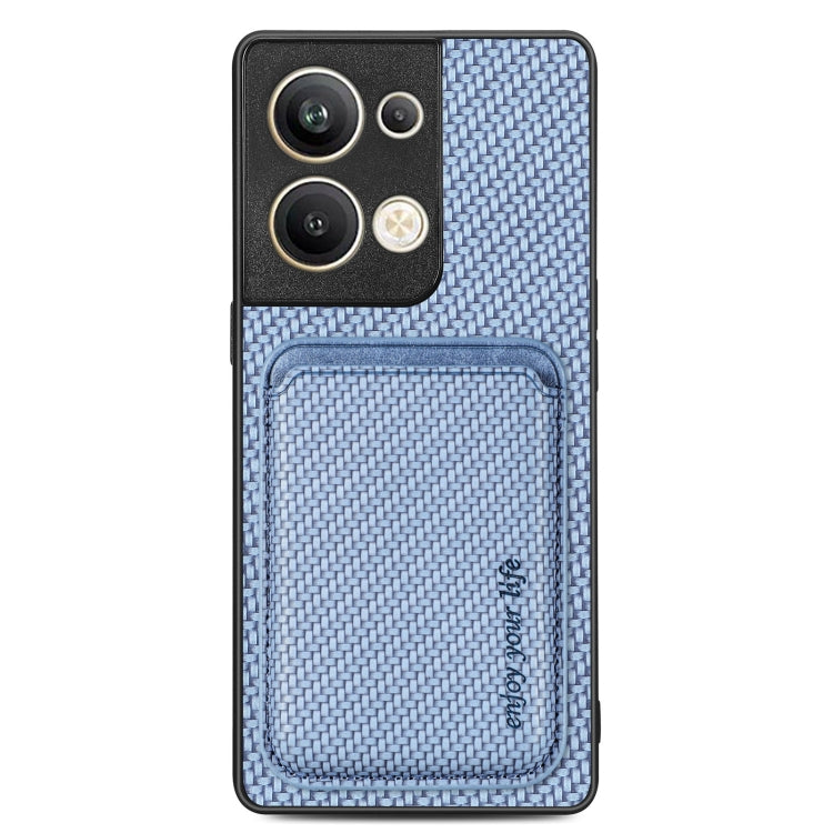 For OPPO Reno9 Pro+ Carbon Fiber Leather Card Magsafe Magnetic Phone Case(Blue) by bashfashion