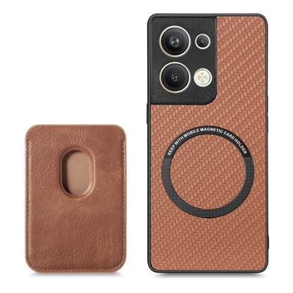 For OPPO Reno9 Pro+ Carbon Fiber Leather Card Magsafe Magnetic Phone Case(Brown) by bashfashion