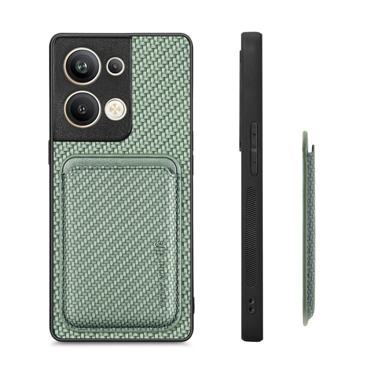 For OPPO Reno9 Pro+ Carbon Fiber Leather Card Magsafe Magnetic Phone Case(Green) by bashfashion