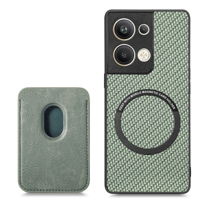 For OPPO Reno9 Pro+ Carbon Fiber Leather Card Magsafe Magnetic Phone Case(Green) by bashfashion