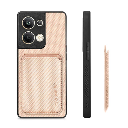 For OPPO Reno9 Pro+ Carbon Fiber Leather Card Magsafe Magnetic Phone Case(Khaki) by bashfashion