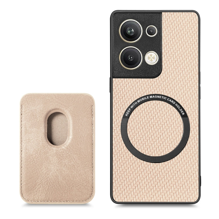 For OPPO Reno9 Pro+ Carbon Fiber Leather Card Magsafe Magnetic Phone Case(Khaki) by bashfashion