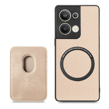For OPPO Reno9 Pro+ Carbon Fiber Leather Card Magsafe Magnetic Phone Case(Khaki) by bashfashion