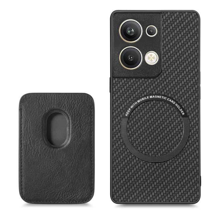 For OPPO Reno9 Carbon Fiber Leather Card Magsafe Magnetic Phone Case(Black) by bashfashion