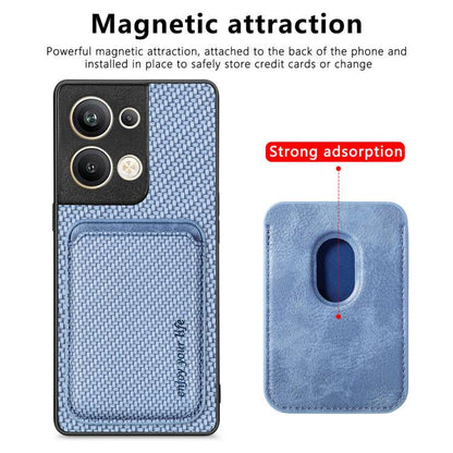 For OPPO Reno9 Carbon Fiber Leather Card Magsafe Magnetic Phone Case(Blue) by bashfashion