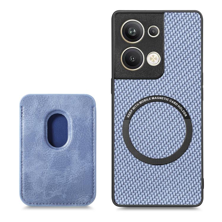 For OPPO Reno9 Carbon Fiber Leather Card Magsafe Magnetic Phone Case(Blue) by bashfashion