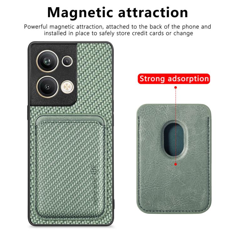 For OPPO Reno9 Carbon Fiber Leather Card Magsafe Magnetic Phone Case(Green) by bashfashion