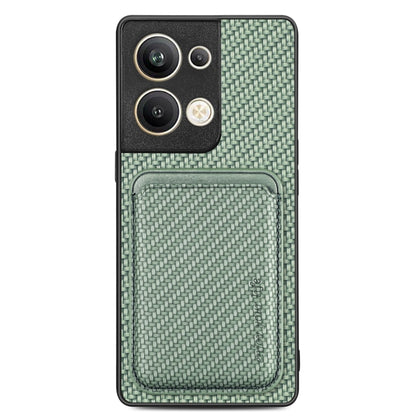 For OPPO Reno9 Carbon Fiber Leather Card Magsafe Magnetic Phone Case(Green) by bashfashion