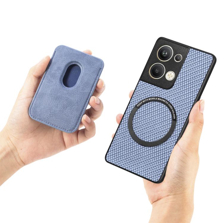 For OPPO Reno9 Carbon Fiber Leather Card Magsafe Magnetic Phone Case(Green) by bashfashion