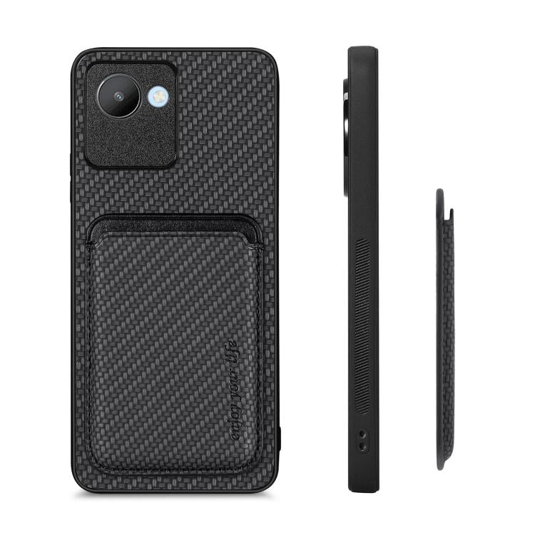 For Realme C30 Carbon Fiber Leather Card Magsafe Phone Case(Black) by bashfashion